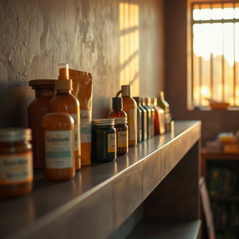 Sparksnova products arranged on a slate shelf in the Kitale shop