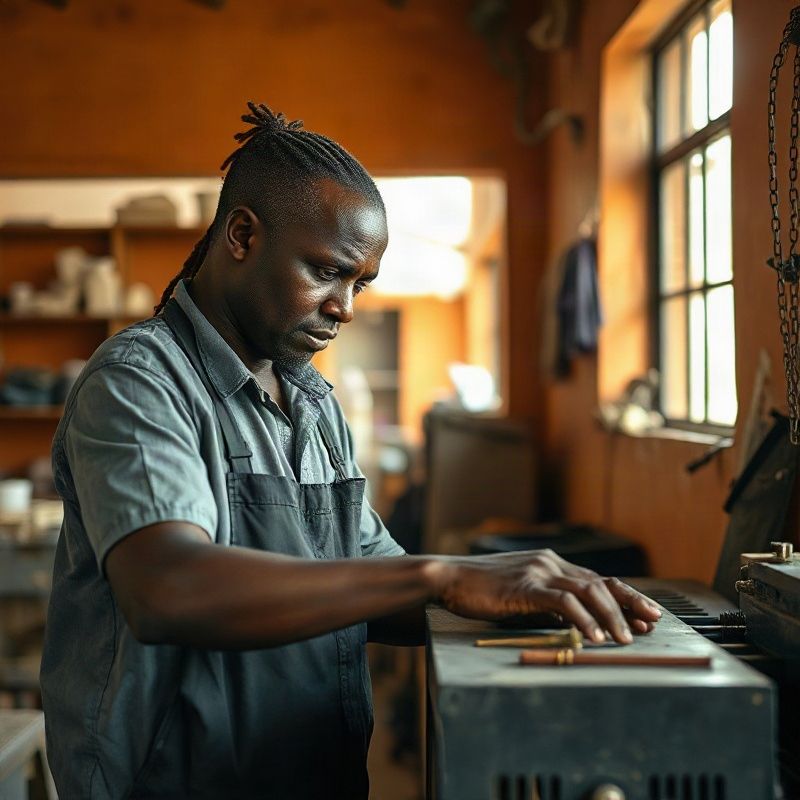 A Sparksnova team member performing a service task in the Kitale workshop