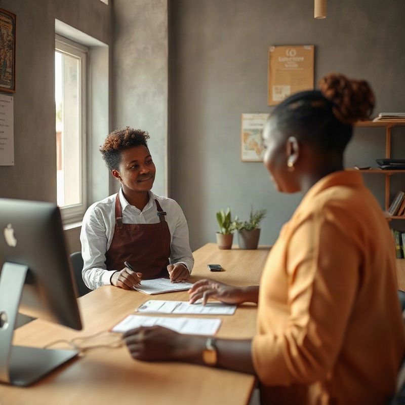 A Sparksnova staff member helping a customer at the scheduling desk